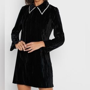 ZARA Crushed Velvet Mini Dress with Jewel Collar, Size S